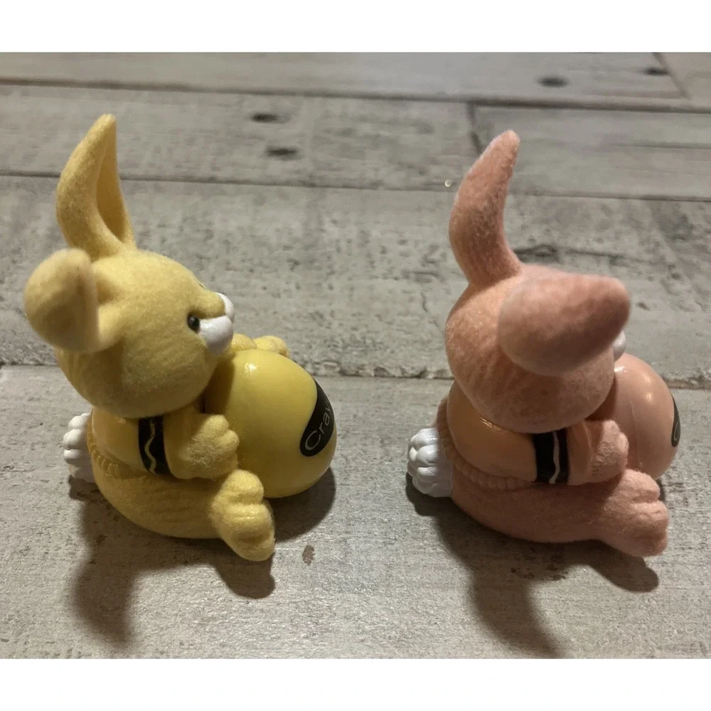 Crayola Crayon VTG 1989 Binney & Smith Flocked Bunny Rabbit Pink &‎ Yellow